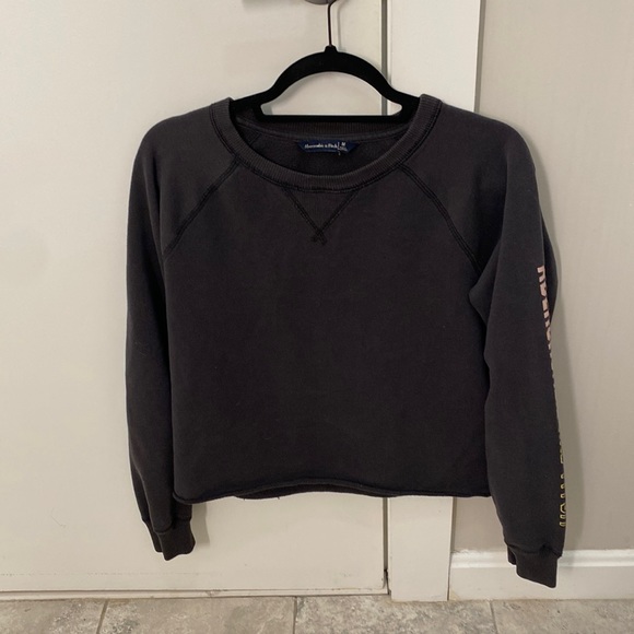 Abercrombie and Fitch sweater (M, grey with pink and yellow logo details, used) - Picture 1 of 3